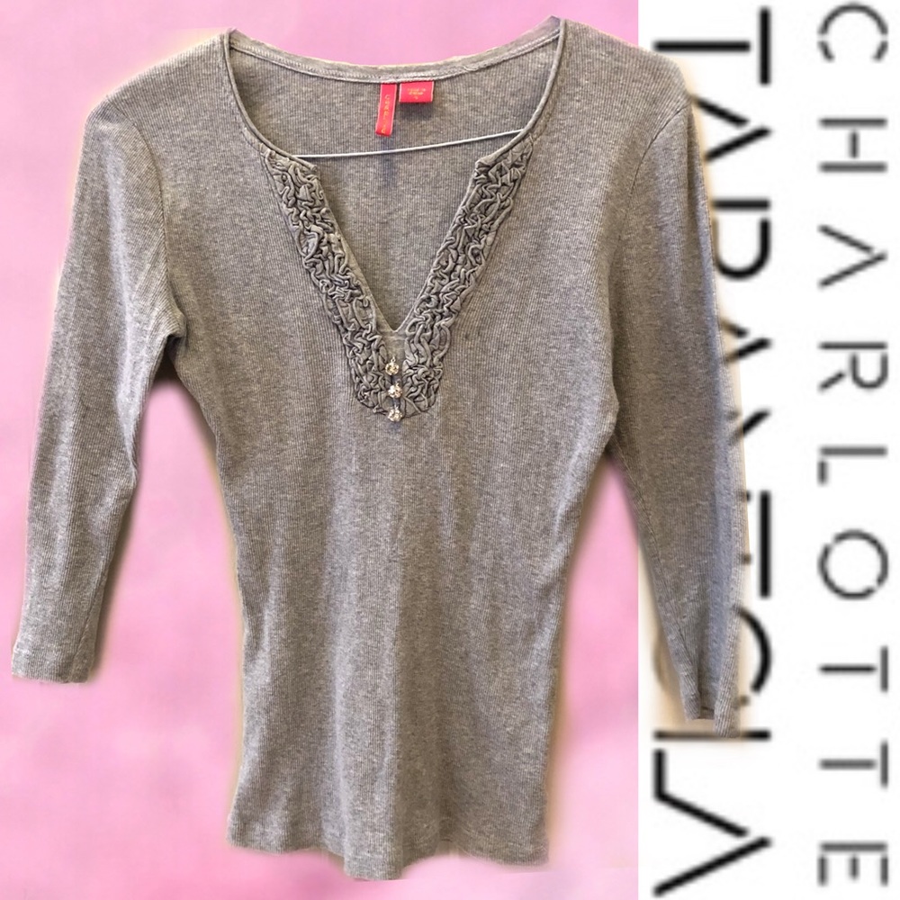 Charlotte Tarantola Ribbed v-neck Top M - Picture 4 of 8